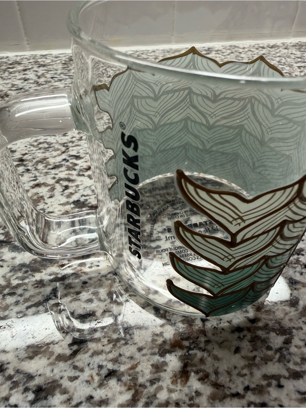 2017 Starbucks Siren Anniversary Collection Glass Mug - Teal Scales / mermaid